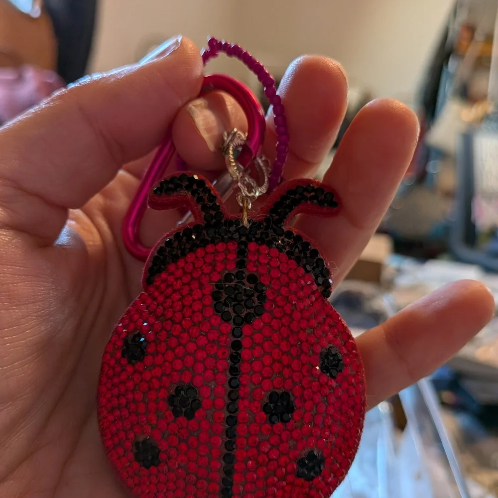 Red and Black Crystals Ladybug Pillowed Large Keychain Bag Charm